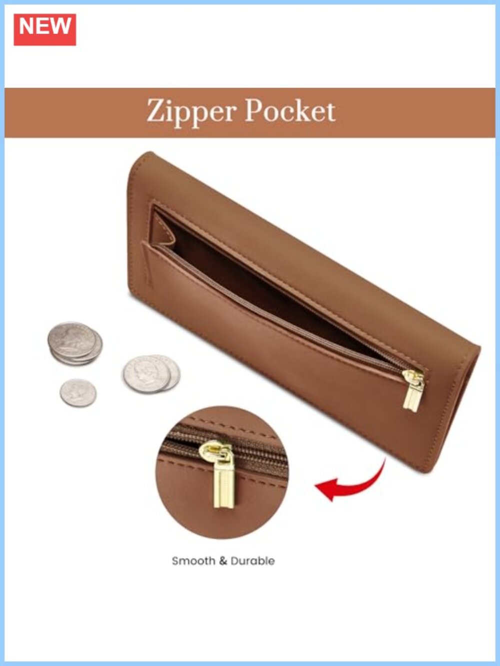 Slim RFID Blocking Wallet for Women - Minimalist Faux Leather Card Holder with - Picture 4 of 5